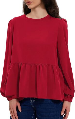 Allimy Women's Puff Long Sleeve Dressy Casual Flowy Peplum Tops and Blouses Dress Shirts in Kuwait
