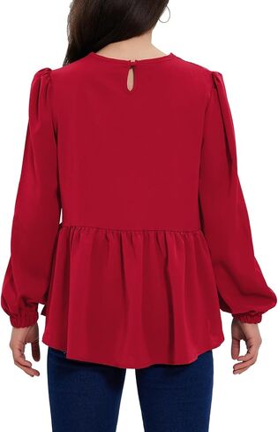 Allimy Women's Puff Long Sleeve Dressy Casual Flowy Peplum Tops and Blouses Dress Shirts in Kuwait