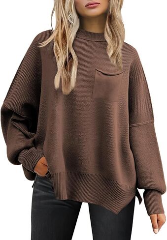 Women's Oversized Sweaters 2024 Fall Crewneck Long Sleeve Ribbed Knit Batwing Pullover Tops in Saudi Arabia