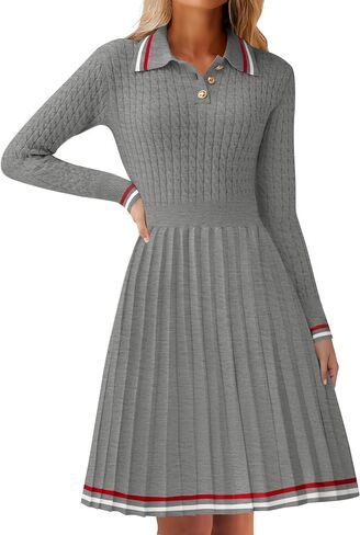 ZESICA Women's Midi Sweater Dress 2024 Fall Long Sleeve Cable Ribbed Knit A Line Swing Pleated Dresses in Saudi Arabia