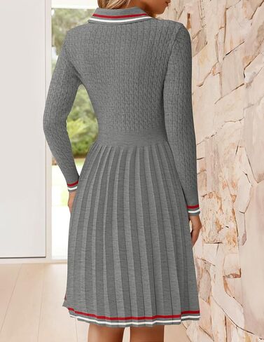 ZESICA Women's Midi Sweater Dress 2024 Fall Long Sleeve Cable Ribbed Knit A Line Swing Pleated Dresses in Saudi Arabia