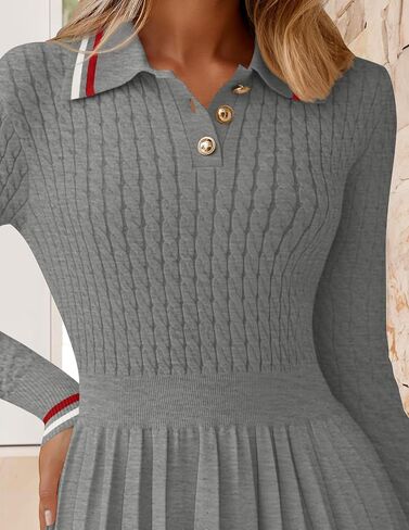 ZESICA Women's Midi Sweater Dress 2024 Fall Long Sleeve Cable Ribbed Knit A Line Swing Pleated Dresses in Saudi Arabia