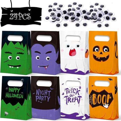 حقيبة WEEPA Halloween Goodie، 24 قطعة من حقائب الهالوين لحقائب حلوى الهالوين للخدعة أو الحلوى وحقائب الهدايا الورقية السائبة للأطفال (ملونة) in Kuwait