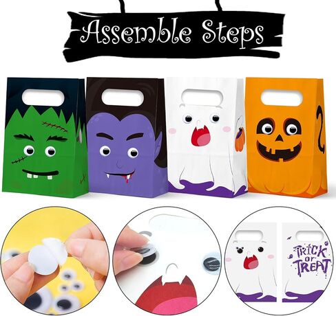 حقيبة WEEPA Halloween Goodie، 24 قطعة من حقائب الهالوين لحقائب حلوى الهالوين للخدعة أو الحلوى وحقائب الهدايا الورقية السائبة للأطفال (ملونة) in Kuwait