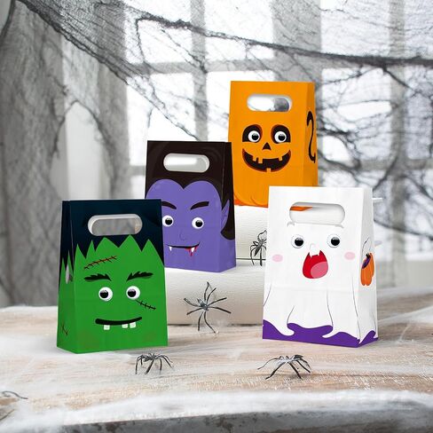 حقيبة WEEPA Halloween Goodie، 24 قطعة من حقائب الهالوين لحقائب حلوى الهالوين للخدعة أو الحلوى وحقائب الهدايا الورقية السائبة للأطفال (ملونة) in Kuwait