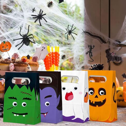 حقيبة WEEPA Halloween Goodie، 24 قطعة من حقائب الهالوين لحقائب حلوى الهالوين للخدعة أو الحلوى وحقائب الهدايا الورقية السائبة للأطفال (ملونة) in Kuwait