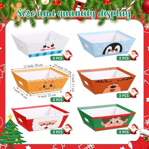 Cholemy 12 Pack 12 x 10 x 4 Inch Christmas Gift Baskets Empty Kit Include 12 Cardboard Gifts Baskets with Handles, 12 Wrap Bags, 12 Pull Bows for Christmas Weddings Anniversaries(Cute Style) in Saudi Arabia
