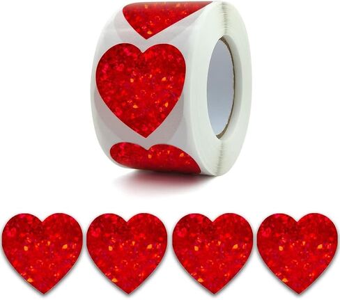 500pcs Glitter Black Heart Stickers 1.5 Inch Self Adhesive Labels for Valentine's Day, Party Decoration, 1 Roll (Black) in Saudi Arabia