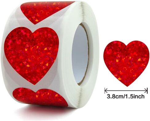 500pcs Glitter Black Heart Stickers 1.5 Inch Self Adhesive Labels for Valentine's Day, Party Decoration, 1 Roll (Black) in Saudi Arabia