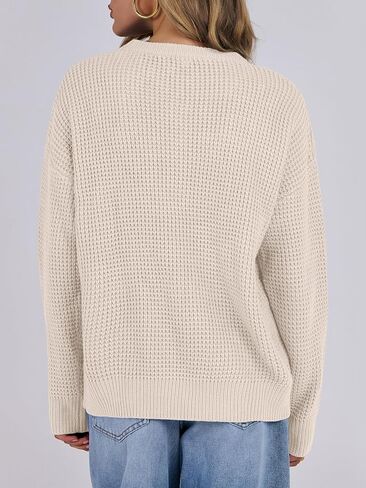 ANRABESS Womens Long Sleeve Oversized Casual Loose Fit Crewneck Waffle Knit Cozy Pullover Sweaters 2024 Fall Fashion in Saudi Arabia