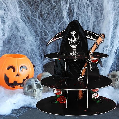 3-Tier Halloween Cupcake Stand for Dessert Table, Halloween Cat Cupcake Tower Halloween Tray Orange Black Cardboard Cake Dessert Stand for 24 Cupcakes Carnival Halloween Party Decorations in Saudi Arabia