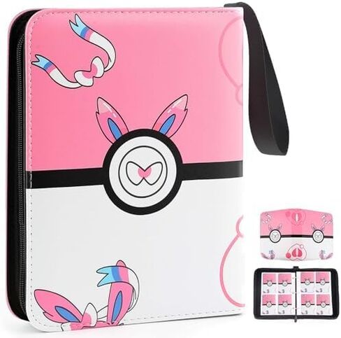 Extra Large Trading Card Binder-9 Pocket, 900 Pockets Card Holder Album with 50 Removable Sleeves, Portable Cards Collection Book with Zipper - Pink in Saudi Arabia