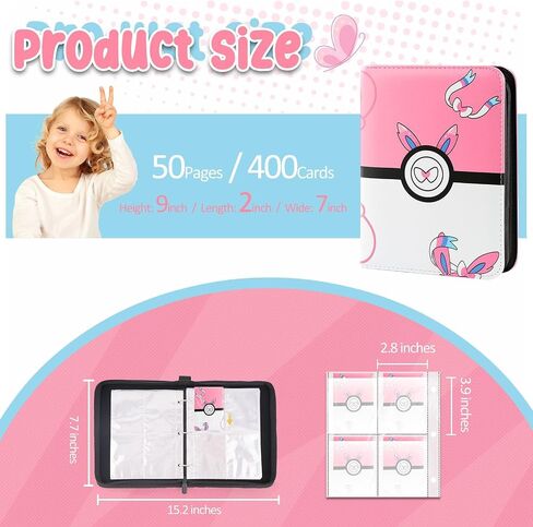 Extra Large Trading Card Binder-9 Pocket, 900 Pockets Card Holder Album with 50 Removable Sleeves, Portable Cards Collection Book with Zipper - Pink in Saudi Arabia