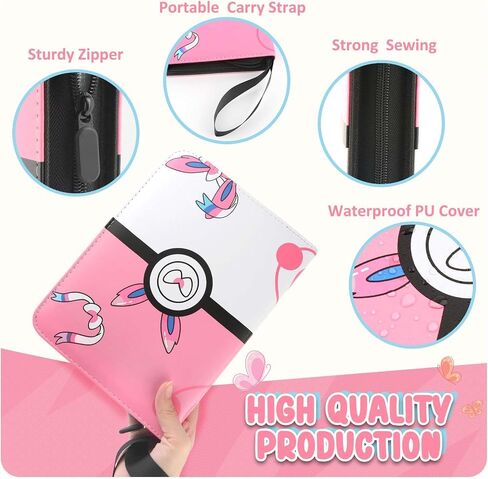 Extra Large Trading Card Binder-9 Pocket, 900 Pockets Card Holder Album with 50 Removable Sleeves, Portable Cards Collection Book with Zipper - Pink in Saudi Arabia