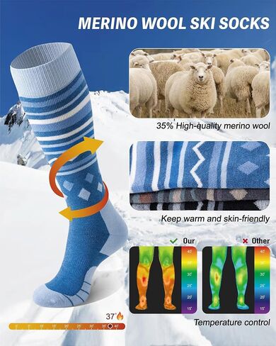 Merino Wool Ski Socks for Men Women, Thick Knee High Thermal Winter Snowboarding Socks with Exquisite Box in Saudi Arabia