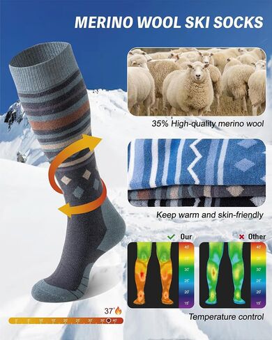 Merino Wool Ski Socks for Men Women, Thick Knee High Thermal Winter Snowboarding Socks with Exquisite Box in Saudi Arabia
