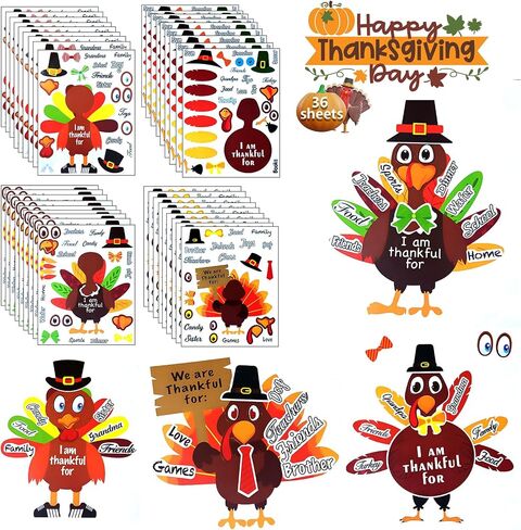 36 Sheets Thanksgiving Crafts for Kids, Make-A -Turkey Carft Thanksgiving Stickers for Kids Thanksgiving Games/Party Favors/Window Clings in Saudi Arabia