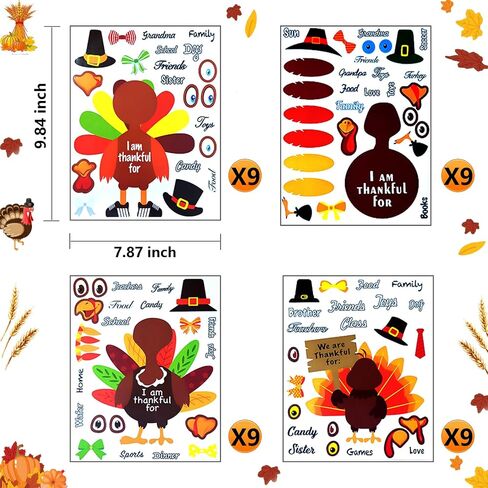 36 Sheets Thanksgiving Crafts for Kids, Make-A -Turkey Carft Thanksgiving Stickers for Kids Thanksgiving Games/Party Favors/Window Clings in Saudi Arabia