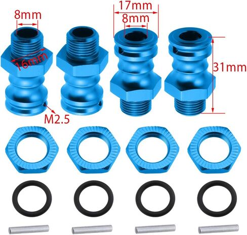 Anodized 17mm Aluminum Wheel Hubs Hex Kit 23MM Extension Adapter with Steel Pin Inner Diameter 8mm + O-Ring for 1:8th RC Hobby Car (Pack of 4pcs) in Saudi Arabia