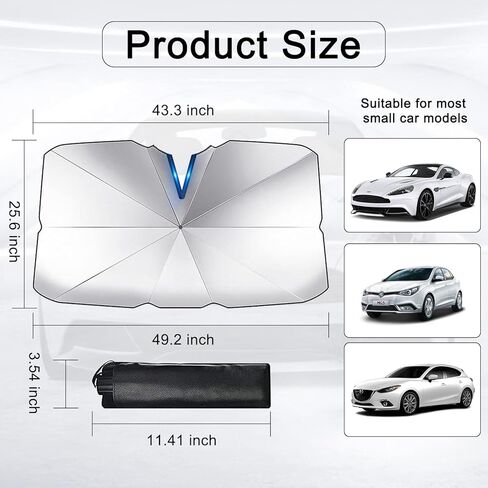 عبوة واحدة من مظلة الشمس للزجاج الأمامي للسيارة، مظلة شمسية قابلة للطي للحماية من الأشعة فوق البنفسجية، مظلة مضادة للوهج للوحة القيادة، للسيارات والشاحنات والحماية الداخلية لسيارات الدفع الرباعي، تحافظ على برودة السيارة (كبير #55 بوصة × 31.5 بوصة) in Kuwait