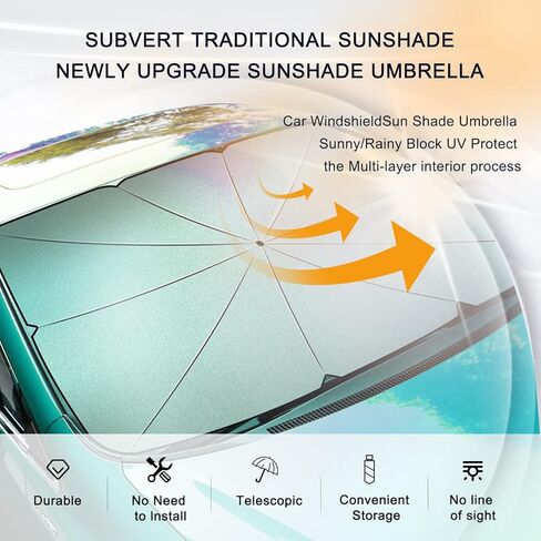 عبوة واحدة من مظلة الشمس للزجاج الأمامي للسيارة، مظلة شمسية قابلة للطي للحماية من الأشعة فوق البنفسجية، مظلة مضادة للوهج للوحة القيادة، للسيارات والشاحنات والحماية الداخلية لسيارات الدفع الرباعي، تحافظ على برودة السيارة (كبير #55 بوصة × 31.5 بوصة) in Kuwait