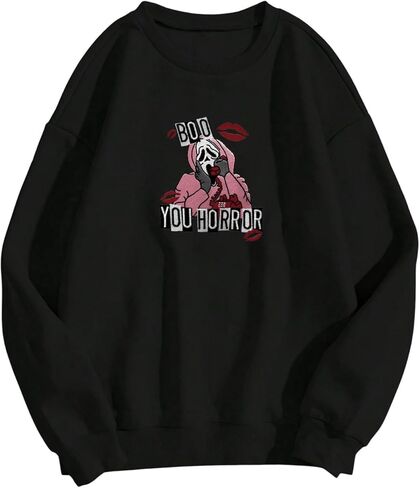 SHENHE Women's Boo You Horror Graphic Skeleton Funny Halloween Sweatshirt Crewneck Pullover in Saudi Arabia