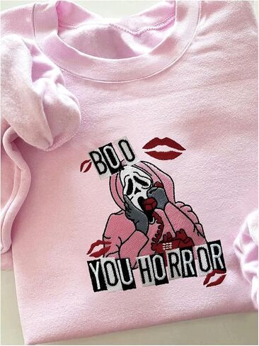 SHENHE Women's Boo You Horror Graphic Skeleton Funny Halloween Sweatshirt Crewneck Pullover in Saudi Arabia