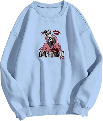 SHENHE Women's Boo You Horror Graphic Skeleton Funny Halloween Sweatshirt Crewneck Pullover in Saudi Arabia