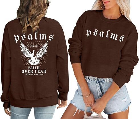 FAYALEQ Christian Sweatshirts for Women: Faith Over Fear Religious Saying Sweatshirt Bible Verse Shirts Psalm Pullovers in Kuwait