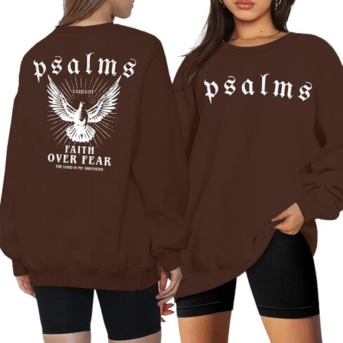 FAYALEQ Christian Sweatshirts for Women: Faith Over Fear Religious Saying Sweatshirt Bible Verse Shirts Psalm Pullovers in Kuwait