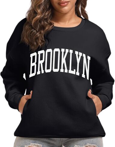 Women's Brooklyn Letter Graphic Print Sweatshirt Oversized Aesthetic Pullover Preppy Crewneck Fleece Hoodie Tops in Saudi Arabia