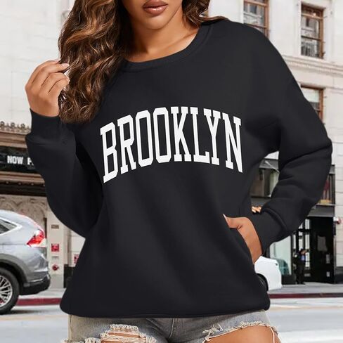 Women's Brooklyn Letter Graphic Print Sweatshirt Oversized Aesthetic Pullover Preppy Crewneck Fleece Hoodie Tops in Saudi Arabia
