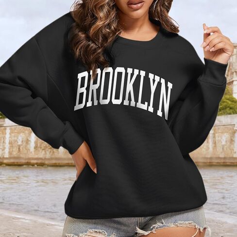 Women's Brooklyn Letter Graphic Print Sweatshirt Oversized Aesthetic Pullover Preppy Crewneck Fleece Hoodie Tops in Saudi Arabia