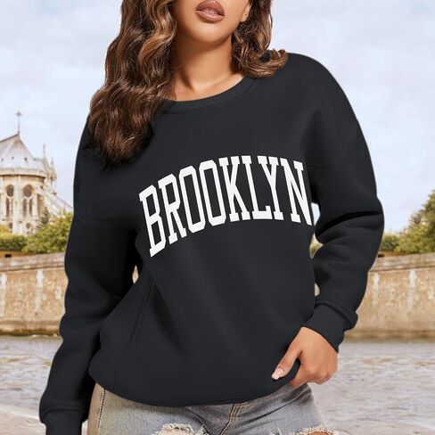 Women's Brooklyn Letter Graphic Print Sweatshirt Oversized Aesthetic Pullover Preppy Crewneck Fleece Hoodie Tops in Saudi Arabia