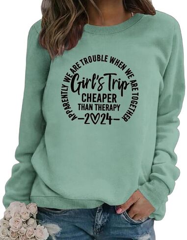 QYZ-Top Girls Trip Cheapers Than Therapy 2024 Sweatshirt Girls Vacation Sweater Travel Shirts Women Crewneck Pullover Tops in Saudi Arabia