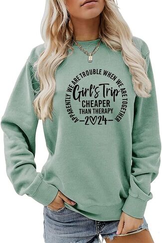 QYZ-Top Girls Trip Cheapers Than Therapy 2024 Sweatshirt Girls Vacation Sweater Travel Shirts Women Crewneck Pullover Tops in Saudi Arabia