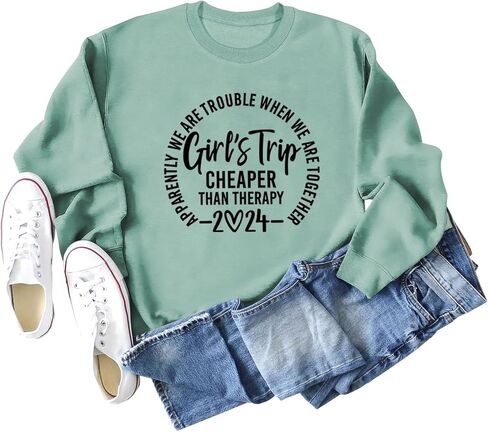 QYZ-Top Girls Trip Cheapers Than Therapy 2024 Sweatshirt Girls Vacation Sweater Travel Shirts Women Crewneck Pullover Tops in Saudi Arabia