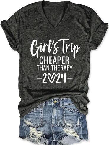 QYZ-Top Girls Trip Cheapers Than Therapy 2024 Sweatshirt Girls Vacation Sweater Travel Shirts Women Crewneck Pullover Tops in Saudi Arabia