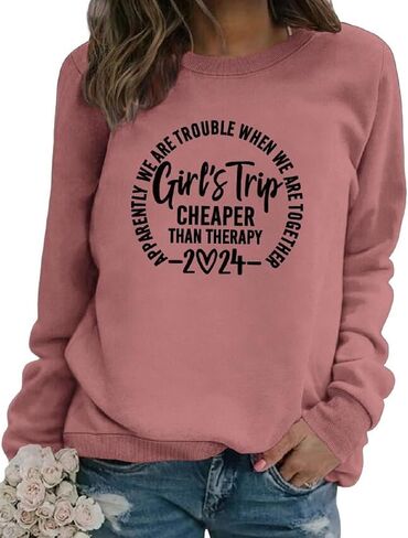 QYZ-Top Girls Trip Cheapers Than Therapy 2024 Sweatshirt Girls Vacation Sweater Travel Shirts Women Crewneck Pullover Tops in Saudi Arabia