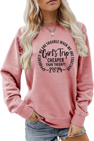 QYZ-Top Girls Trip Cheapers Than Therapy 2024 Sweatshirt Girls Vacation Sweater Travel Shirts Women Crewneck Pullover Tops in Saudi Arabia
