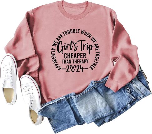 QYZ-Top Girls Trip Cheapers Than Therapy 2024 Sweatshirt Girls Vacation Sweater Travel Shirts Women Crewneck Pullover Tops in Saudi Arabia