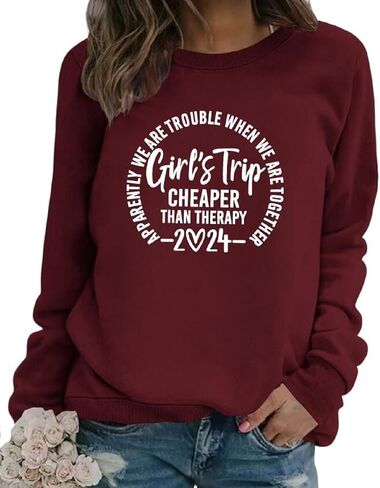 QYZ-Top Girls Trip Cheapers Than Therapy 2024 Sweatshirt Girls Vacation Sweater Travel Shirts Women Crewneck Pullover Tops in Saudi Arabia