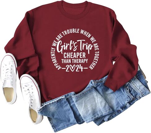 QYZ-Top Girls Trip Cheapers Than Therapy 2024 Sweatshirt Girls Vacation Sweater Travel Shirts Women Crewneck Pullover Tops in Saudi Arabia