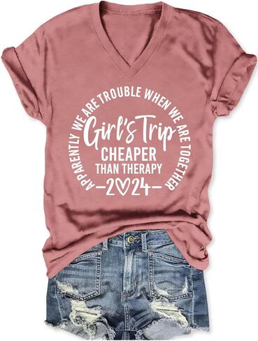 QYZ-Top Girls Trip Cheapers Than Therapy 2024 Sweatshirt Girls Vacation Sweater Travel Shirts Women Crewneck Pullover Tops in Saudi Arabia