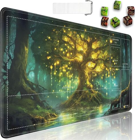 حصيرة لعب MTG مع مناطق، 24 × 14 بوصة سطح أملس لألعاب الورق من أجل Magic The Gathering Playmat، TCG Playmat مع حقيبة تخزين و6 نرد، وسادة ماوس Samurai MTG Mat اليابانية in Kuwait