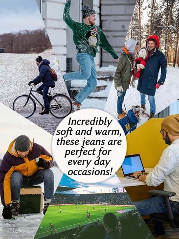 Mens Super Soft Fleece Lined Jeans Taper Slim Stretchy Thermal Jeans for Winter in Saudi Arabia