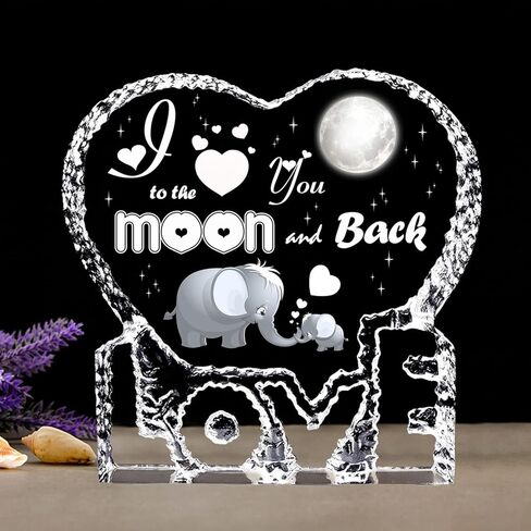 ERWEI for Mom, Engraved Crystal Paperweight Decoration, I Love You to The Moon and Back Gift for Mother Her Him, Elephant Gifts for Women Men in Saudi Arabia