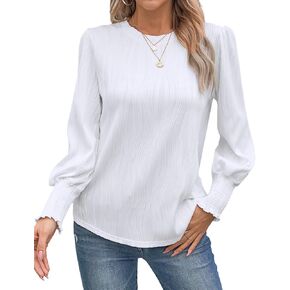 CiCiBird Women Casual Textured Tops Dressy Long Sleeve Solid Shirt Trendy Crewneck Work Blouses