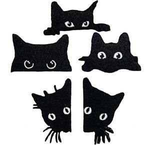 5Pcs Cartoon Peeking Cat Embroidered Patch, Iron on or Sew on Patch Applique for Clothes, Dress, Hat, Jeans, DIY Accessories, black, D240313-toukuimao