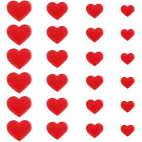 24 Piece Red Heart Shape Iron on Patches Heart Embroidered Patches Cute Mini Heart Sew-on Patches Embroidered Applique Decorative Patches for Clothing Hats Jackets Jeans Bags Backpacks(4 Size)